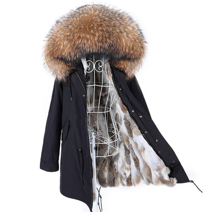 2026 Maomaokong Women's Winter Coats Rabbit Lining Jacket Natural Real Raccoon Fur Collar Parka Fox Fur Long Female Clothing