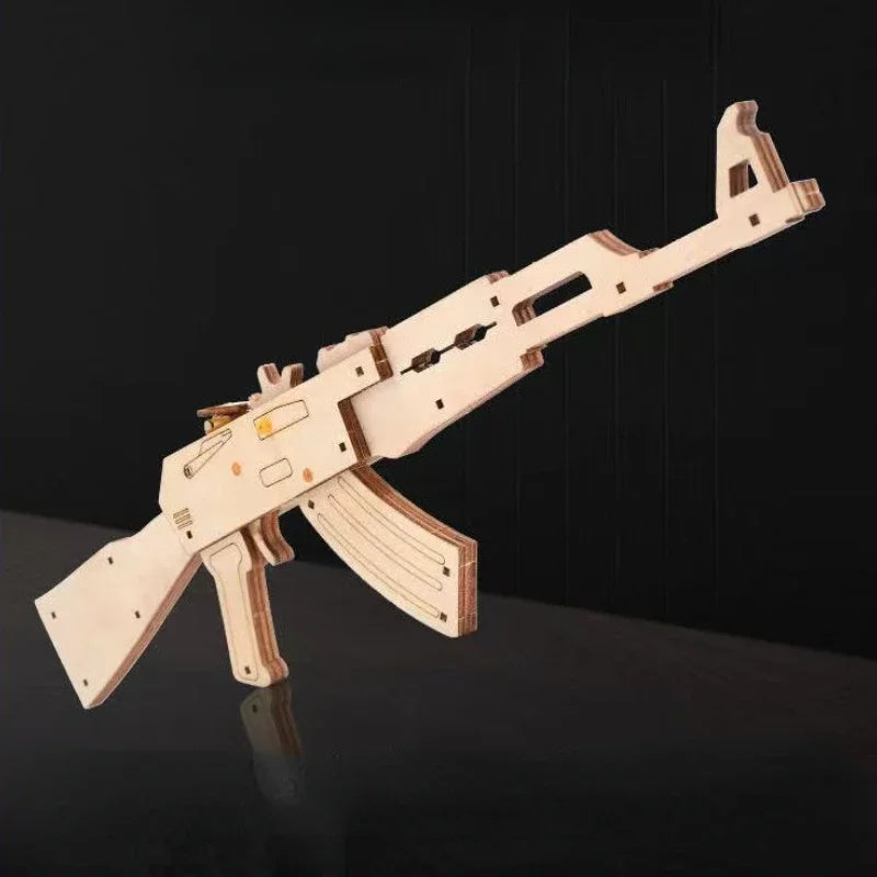 3D Wooden Mechanical Guns Shooting Models Building Block Assemble Outdoor Sport Puzzle Toy for Children Creative Gift