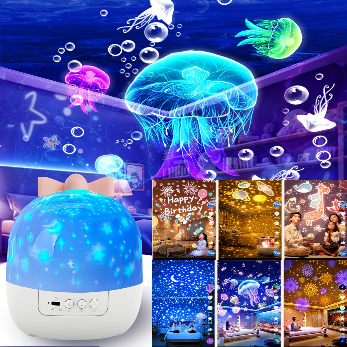 Star Light Projection Rotating Rechargeable Bedroom Ceiling Atmosphere Night Lamp Stars Childrens Birthday Gift with Films Sheet