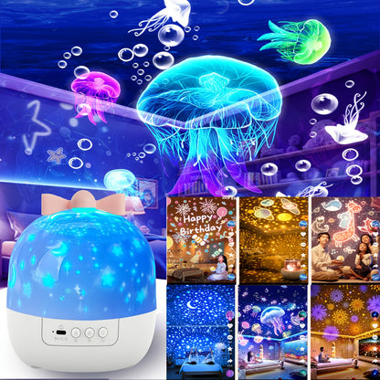 Star Light Projection Rotating Rechargeable Bedroom Ceiling Atmosphere Night Lamp Stars Childrens Birthday Gift with Films Sheet