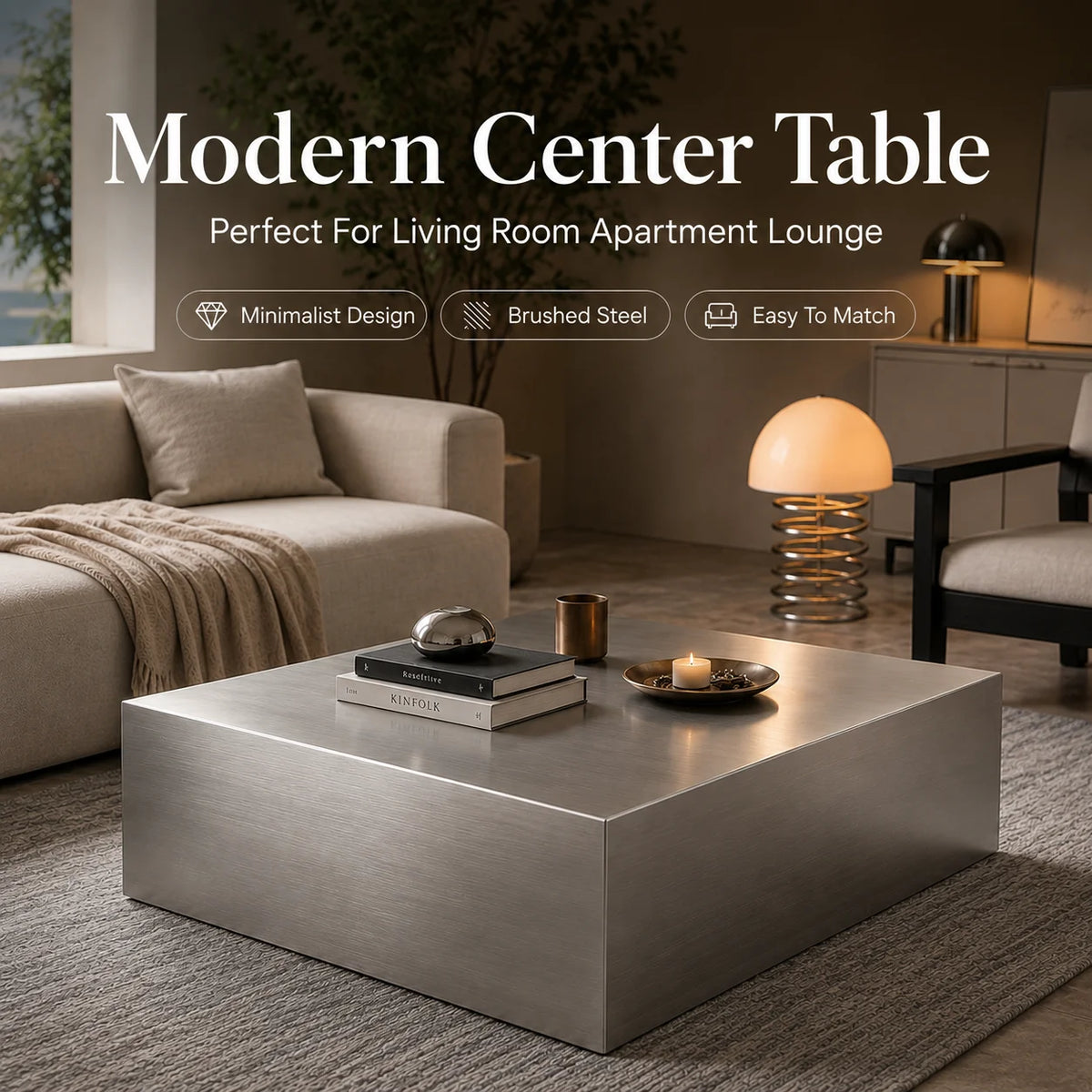 Modern Stainless Steel Coffee Table Square Rectangular Minimalist Center Tea Table for Living Room Apartment Hotel Furniture