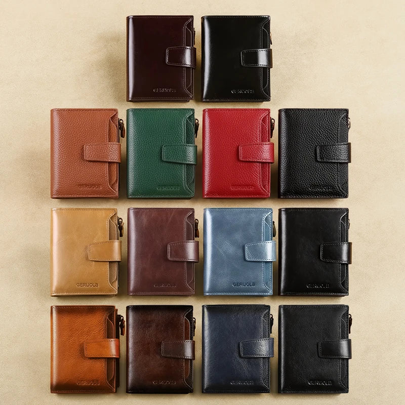 GERUOLA Men's Genuine Leather Wallet, Vintage RFID Blocking Anti-Theft Folding Wallet, ID Window, Coin Pocket, and Zipper Closur