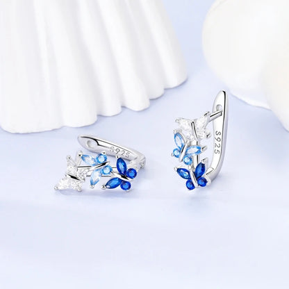 Original 925 Sterling Silver Earrings Sparkling Shining Dreamy Butterfly Hoop Earring for Women Girl Party Birthday Jewelry Gift