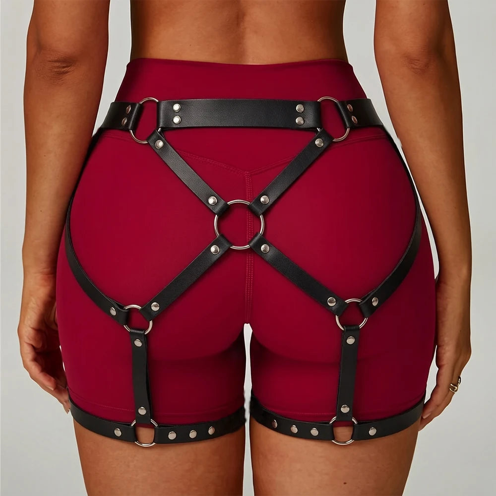 Women's Adjustable PU Leather Garter Belt, Sexy Gothic Punk Thigh Harness Strap, Gothic Lingerie Accessory for Rave Costume