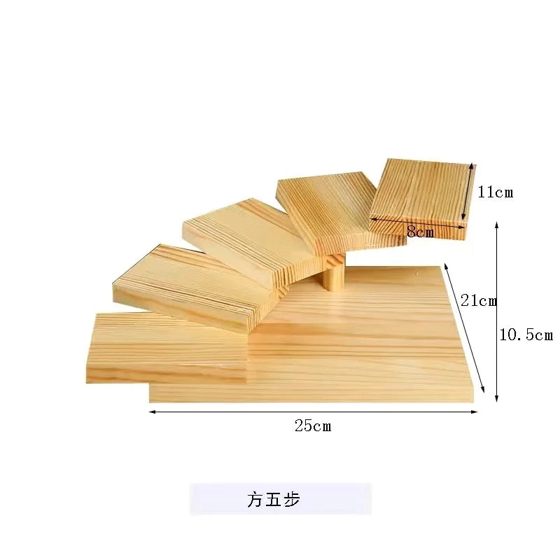 Pastoral Style Pine Kitchen Wood Tableware Bracket Storage Rack, Rotating Ladder for Spice Jar Rack, Gourmet Dim Sum and Sushi