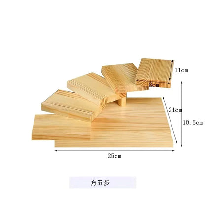 Pastoral Style Pine Kitchen Wood Tableware Bracket Storage Rack, Rotating Ladder for Spice Jar Rack, Gourmet Dim Sum and Sushi