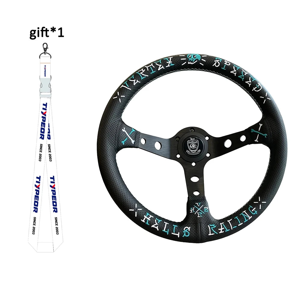 Vertex Sports Steering Wheel Leather Aluminum Alloy Embroidery Racing Modified Auto Parts Universal Car Steering Wheel