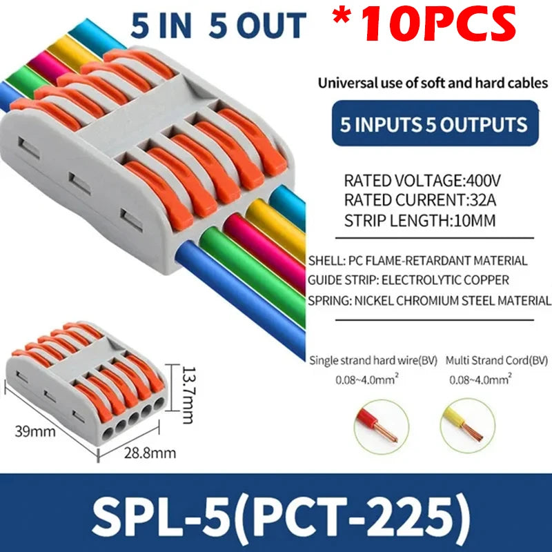 SPL2/3/4/5 Connector Wiring Terminal Quick PCT Lamp Wire Connector Parallel Wire Junction Box 1/2/3/4/5 in Multiple Out Splitter