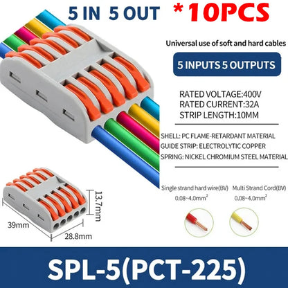 SPL2/3/4/5 Connector Wiring Terminal Quick PCT Lamp Wire Connector Parallel Wire Junction Box 1/2/3/4/5 in Multiple Out Splitter