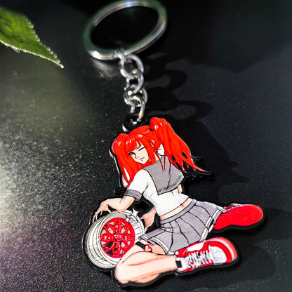 JDM Style Key Chain Sexy Girl 3D Metal Zinc Alloy Keychain Holder Car Motorcycle Key Ring Pendant Wheel Auto Accessories Gift