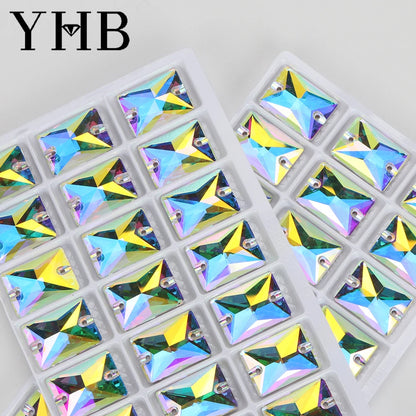 YHB Top Quality Rectangle Glass Crystal AB Moonlight Sewing Stones Flatback Sew on Rhinestones For Garment Clothes Bags