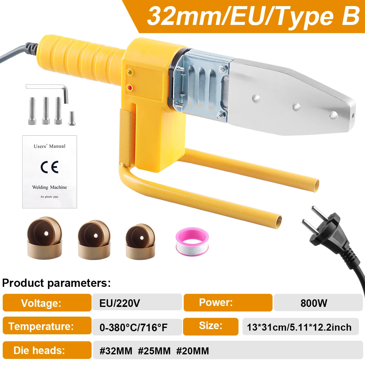 800/1000W Pipe Welding Machine 220V Pipe Welding Iron PB/PP/PE/PPR Pipe Welding Tools, Home Water Pipe Plastic Welding Tools