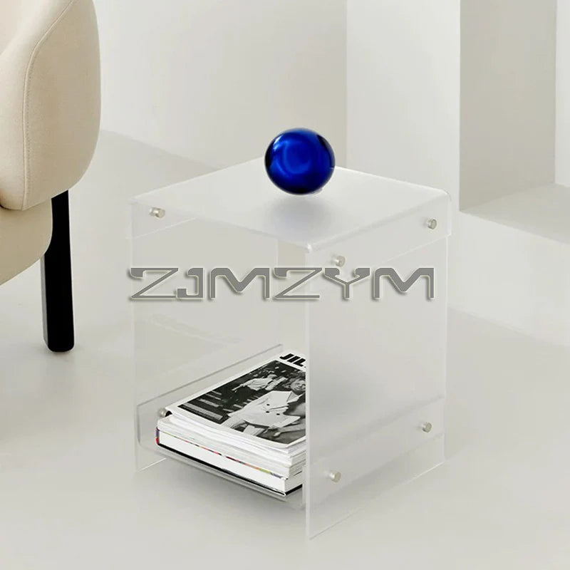 Acrylic Transparent Table Simple Bedroom Bedside Table Nordic Coffee Table Sofa Side Table Double-Deck Storage Tea Tables