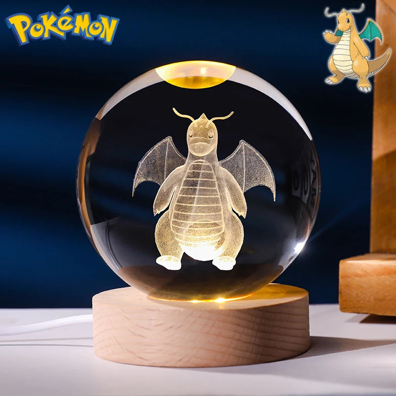 Pokemon 3D Crystal Ball Figure Toys Blastoise Scyther Garchomp Greninja Lugia Ampharos Gengar Glass Ball Night Light Gifts Kids