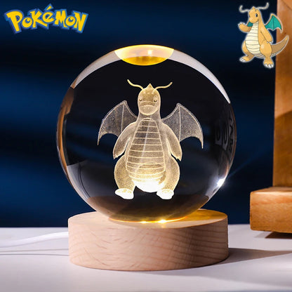 Pokemon 3D Crystal Ball Figure Toys Blastoise Scyther Garchomp Greninja Lugia Ampharos Gengar Glass Ball Night Light Gifts Kids