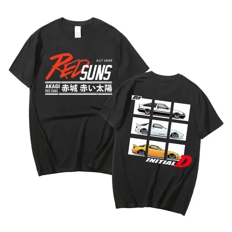 Anime Drift AE86 Initial D Double Sided T Shirt O-Neck Short Sleeves Summer Unisex R34 Skyline GTR JDM Manga T-Shirts 71775