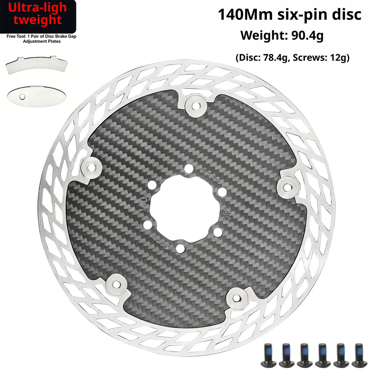Ultra Light Carbon Fiber Bicycle Disc Brake Rotor 140mm 160mm 180mm 6-Bolt Center Lock Floating Brake Disc Stainless Steel Heat
