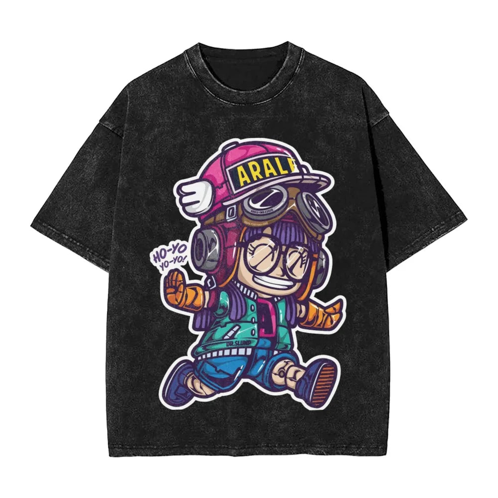 Oversized Cosplay Costumes Dr.SLUMP 2026 Summer New Product Y2K Street Hip Hop Retro Men's Washed T-shirt