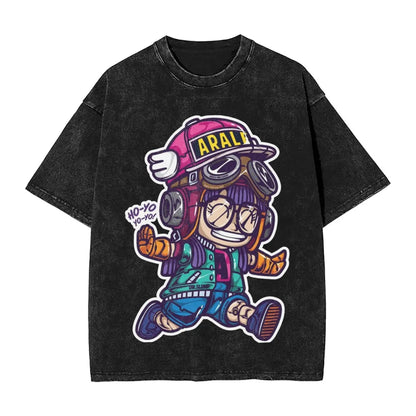 Oversized Cosplay Costumes Dr.SLUMP 2026 Summer New Product Y2K Street Hip Hop Retro Men's Washed T-shirt