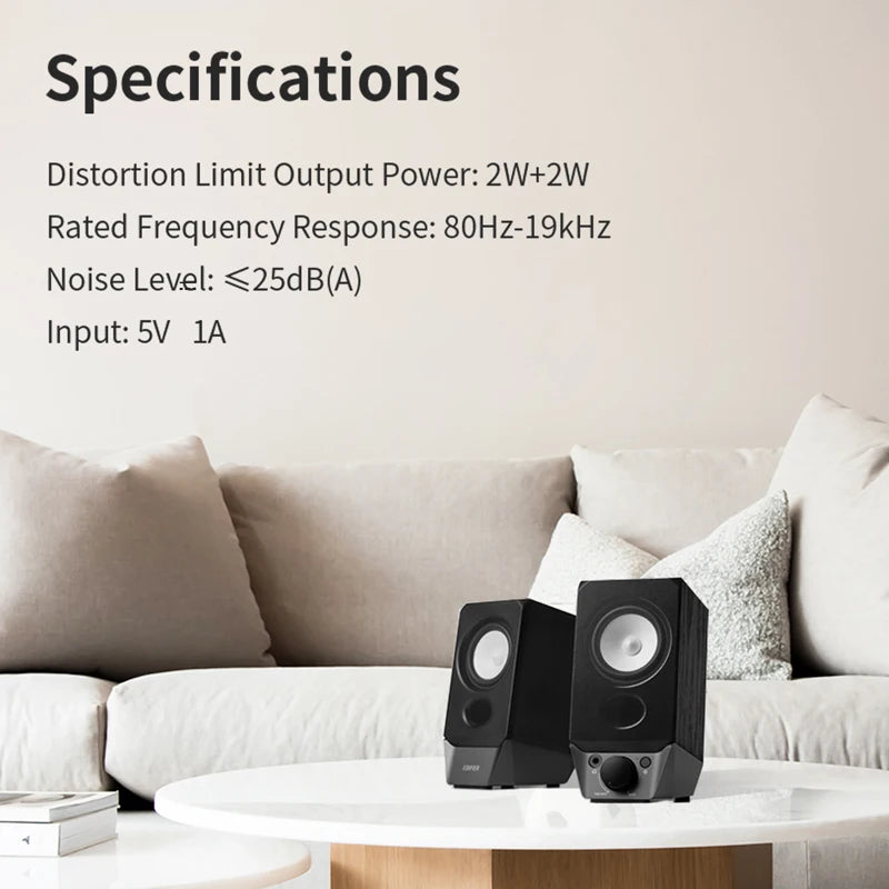 Edifier R19BT Powered Computer Speakers with Bluetooth V5.3 AUX Input 2W+2W Output Power Strong Bass USB-A for PC Tablet Laptop