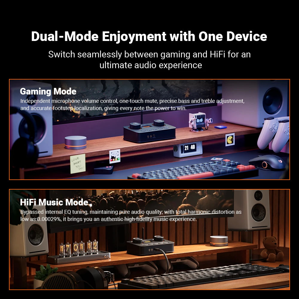 Fosi Audio K7 Bluetooth Gaming Headphone Amplifier Planar Headphone HiFi DAC AMP Mic Input USB Gaming DAC for PS5 PC Switch