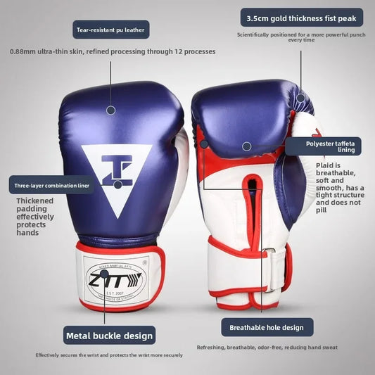 16 Oz Adult Men's and Women's Thick PU Boxing Gloves, Muay Thai Professional Taekwondo Adult Sandbag Training Gloves