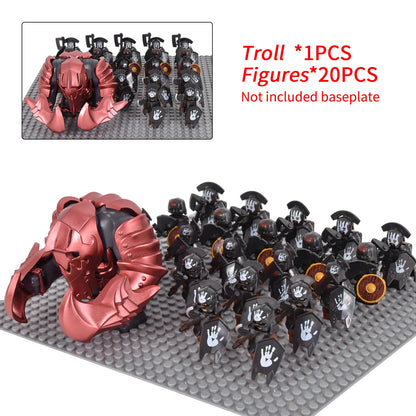 Orc Warrior Block Figures Set, Giant Troll Monster + 20Pcs Armored Soldier Models, Fantasy Army Building Bricks, Detailed Armor