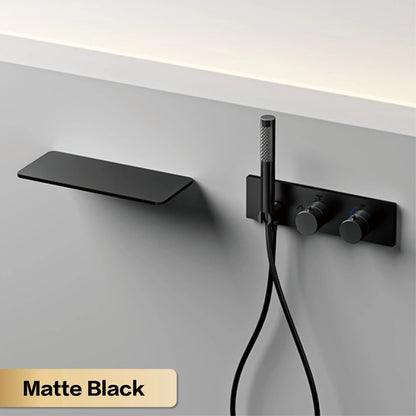 Light luxury brass thermostatic Gun gray bathroom faucet Wall-mounted design Double handle  Cold & Hot dual-control bathtub Tap