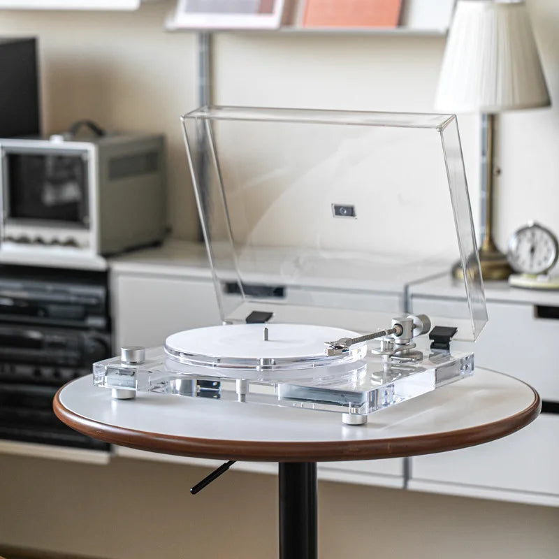 New Transparent Acrylic Vinyl Record Player with BT X10 Transmitter Modern Desktop Turntable for Stylish Wireless Music Playback