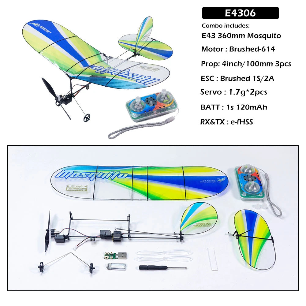 DW Hobby 360mm Mosquito Mini PET Film RC Aircraft Remote Control Plane Kit with Receiver 3ch Small RC Plane E43