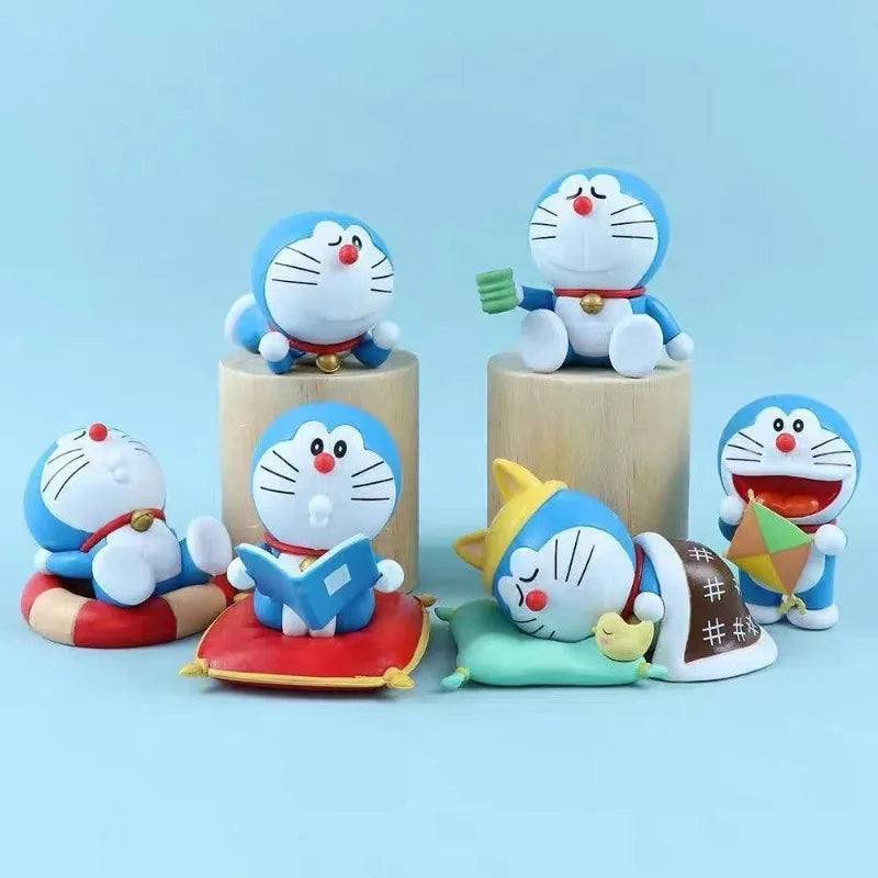 6Pcs Doraemon leisure time figurine trendy toy model cartoon decoration desktop cute cake ornament festival gift for best friend