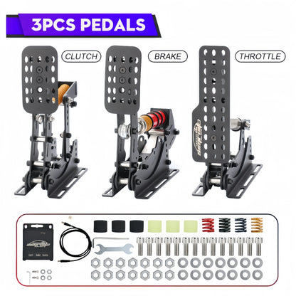 Simruito Sim Racing Pedals, 200kg Load Cell 3 Pedal Set, USB Simracing Pedals Adjustable Brake, Black/Silver for PC Simulator