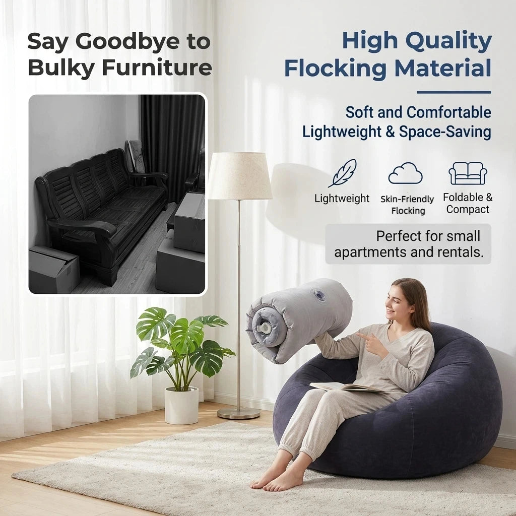 Round Flocked Inflatable Lazy Sofa,  Bean Bag Chair, Soft Skin-Friendly Inflatable Lounge Couch For Indoor Bedroom Dorm Rest