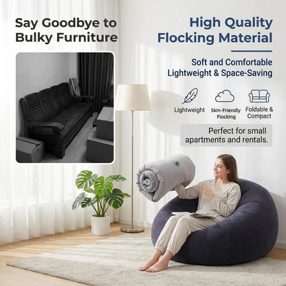 Round Flocked Inflatable Lazy Sofa,  Bean Bag Chair, Soft Skin-Friendly Inflatable Lounge Couch For Indoor Bedroom Dorm Rest