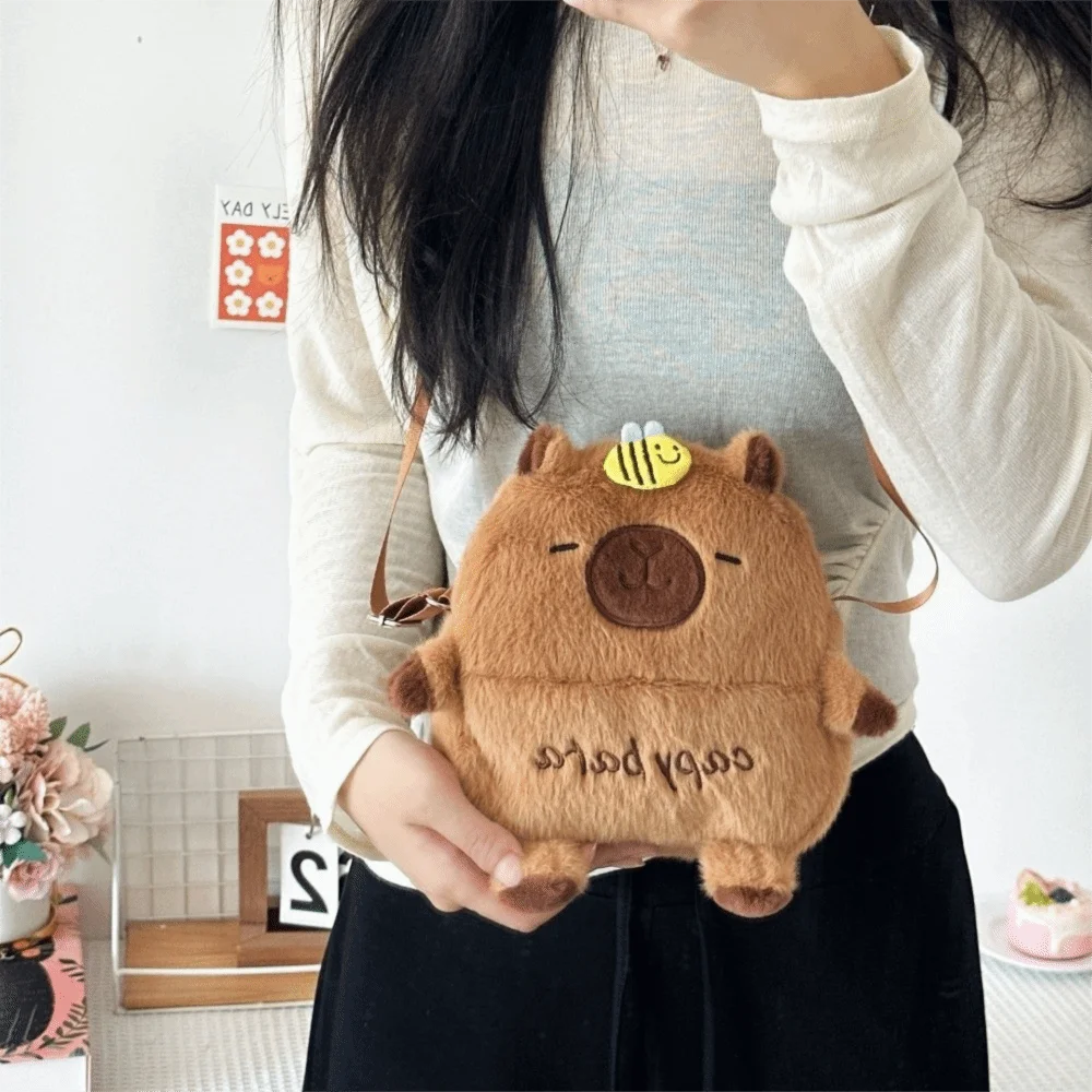 New Cartoon Capybara Crossbody Phone Bag Large Capacity Shoulder Bag Zipper with Adjustable Strap Kids Storage Bag