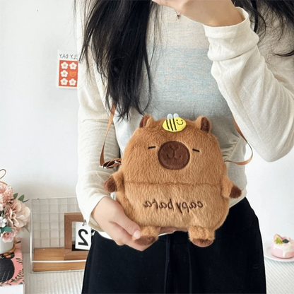 New Cartoon Capybara Crossbody Phone Bag Large Capacity Shoulder Bag Zipper with Adjustable Strap Kids Storage Bag