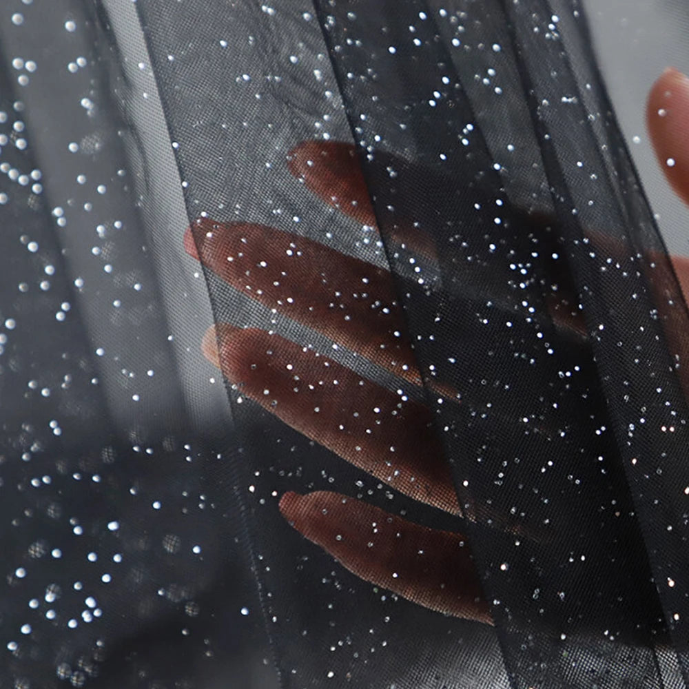 Gold Tulle material black encryption soft Tulle spray silver glitter Tulle wedding dress home decoration fabric