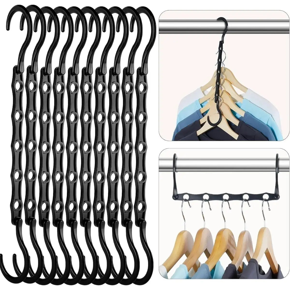 10/5Pcs Black Magic Space Saving Hangers Premium Smart Hanger Hooks Sturdy Cascading Hangers with 5 Holes for Heavy Clothes Clos