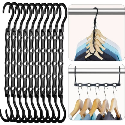 10/5Pcs Black Magic Space Saving Hangers Premium Smart Hanger Hooks Sturdy Cascading Hangers with 5 Holes for Heavy Clothes Clos