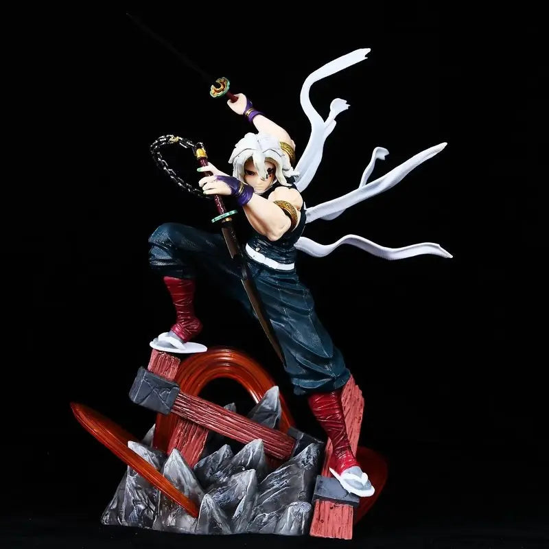 27cm Demon Slayer Tengen Uzui Sound Hashira Statue Double Head Sculpt Battle Scene Desktop Decor Collectible Anime Model Gift