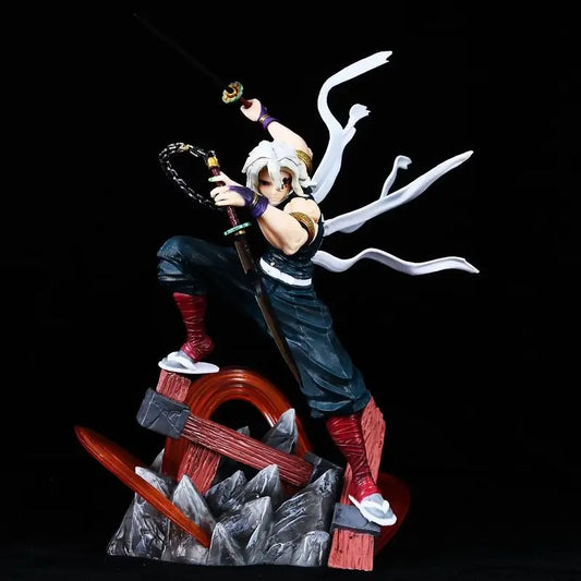 27cm Demon Slayer Tengen Uzui Sound Hashira Statue Double Head Sculpt Battle Scene Desktop Decor Collectible Anime Model Gift