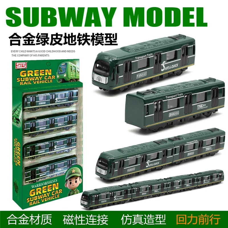 44cm alloy green leather subway bus train high-speed rail car 4-section magnetic connection model children's toy collection gift