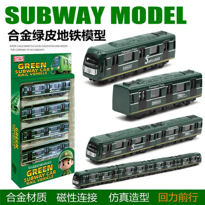 44cm alloy green leather subway bus train high-speed rail car 4-section magnetic connection model children's toy collection gift
