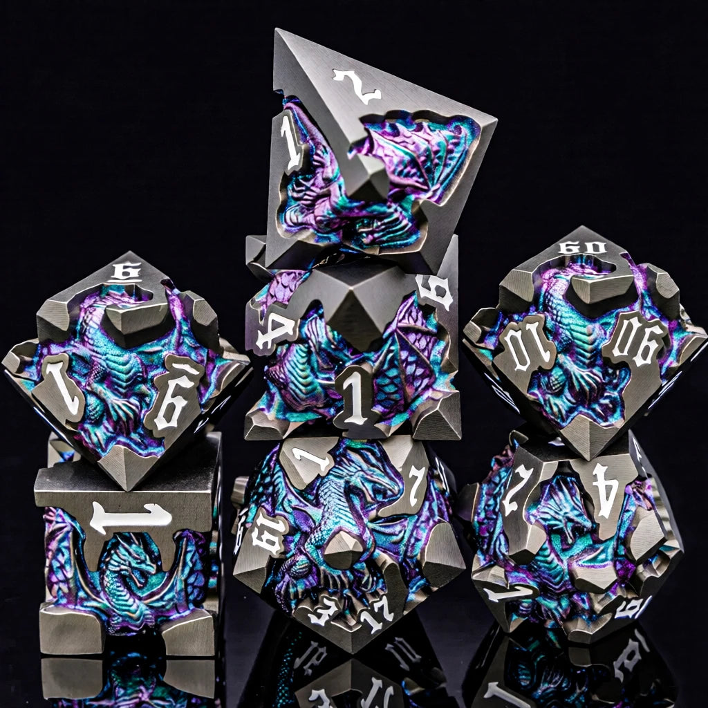 Dragon DND Metal Dice Set D6 D&D Dungeon and Dragon Pathfinder Table Role Playing Game Black Red RPG Polyhedral D20 D and D Dice