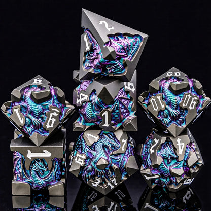 Dragon DND Metal Dice Set D6 D&D Dungeon and Dragon Pathfinder Table Role Playing Game Black Red RPG Polyhedral D20 D and D Dice