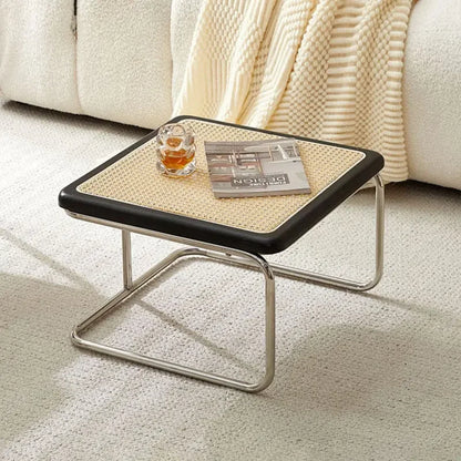 Nordic Rattan Combination Coffee Sofa Table Set Stainless Steel Solid Wood Glass Combination Modern Simple Style Wood Tables