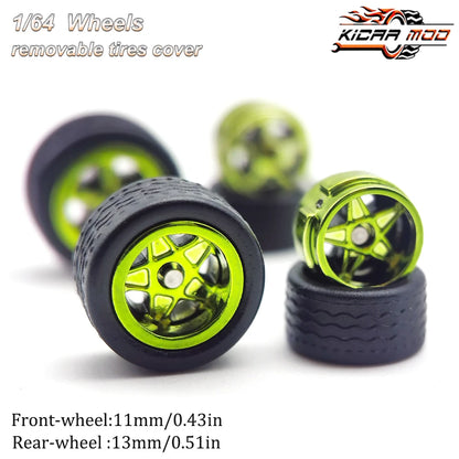 1/64 Model Car Wheels with Rubber Detachable Tires Pentagram Spoke Refitting Parts for Matchbox D:11mm+13mm 1 Set