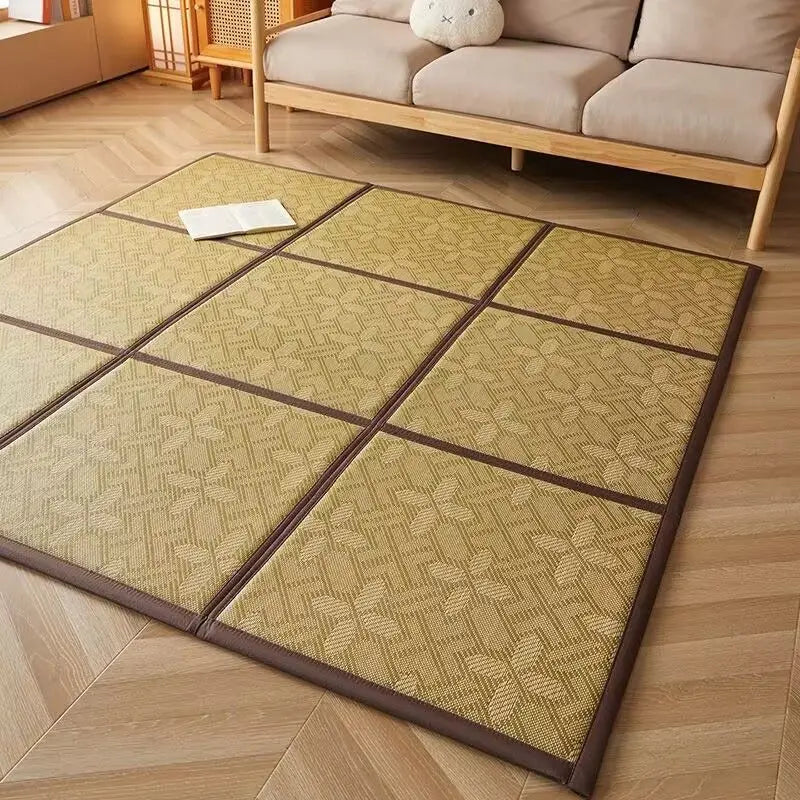 Rattan Summer Cooling Floor Mat Woven Tatami Carpet Bedside Rugs for Bedroom Living Room Bay Window Coffee Table Area Rugs Decor
