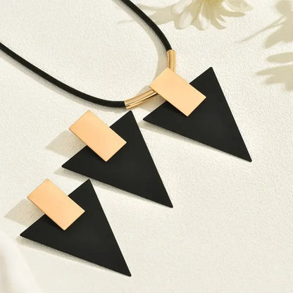 2PCS Geometric Rectangular Inverted Triangle Two-Color Spliced Pendant Earring Necklace for Women Trend Exaggerated Set Jewelry