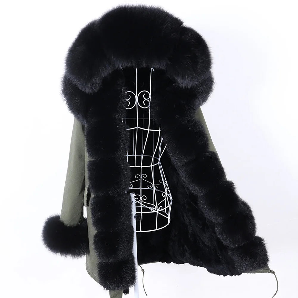 2026 Maomaokong Women's Winter Coats Rabbit Lining Jacket Natural Real Raccoon Fur Collar Parka Fox Fur Long Female Clothing
